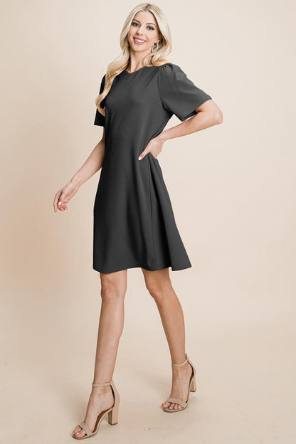 Loose Mini Dress V-Neck Short Sleeve Shift Dress