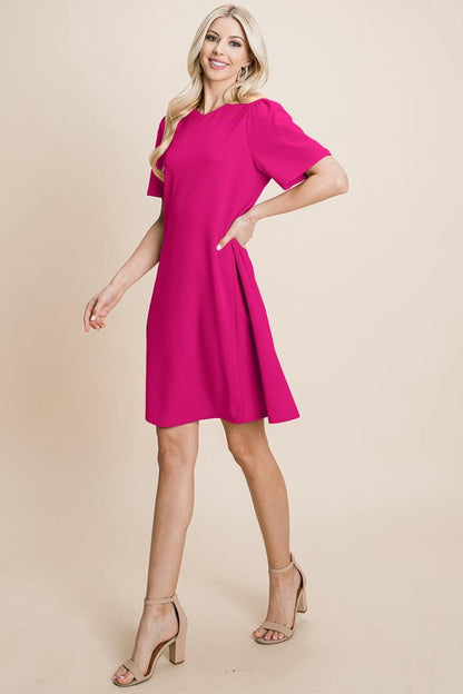 Loose Mini Dress V-Neck Short Sleeve Shift Dress