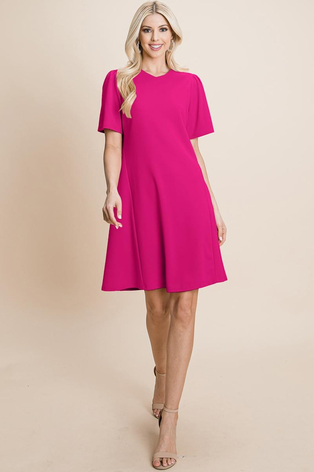 Loose Mini Dress V-Neck Short Sleeve Shift Dress