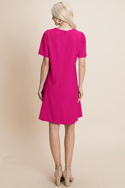 Loose Mini Dress V-Neck Short Sleeve Shift Dress