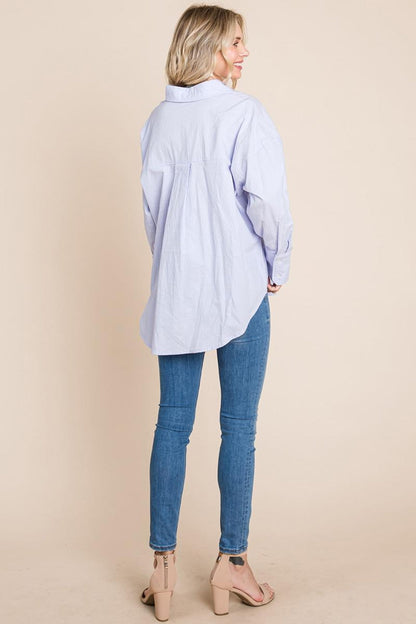 Low Shoulder Button Up Cotton Shirts Blouse