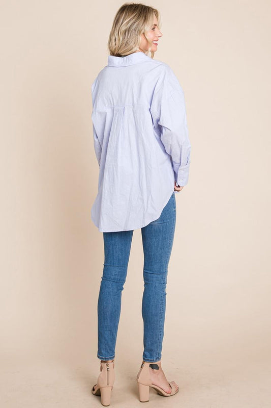 Low Shoulder Button Up Cotton Shirts Blouse