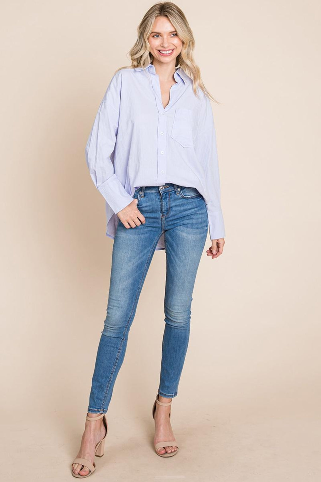 Low Shoulder Button Up Cotton Shirts Blouse