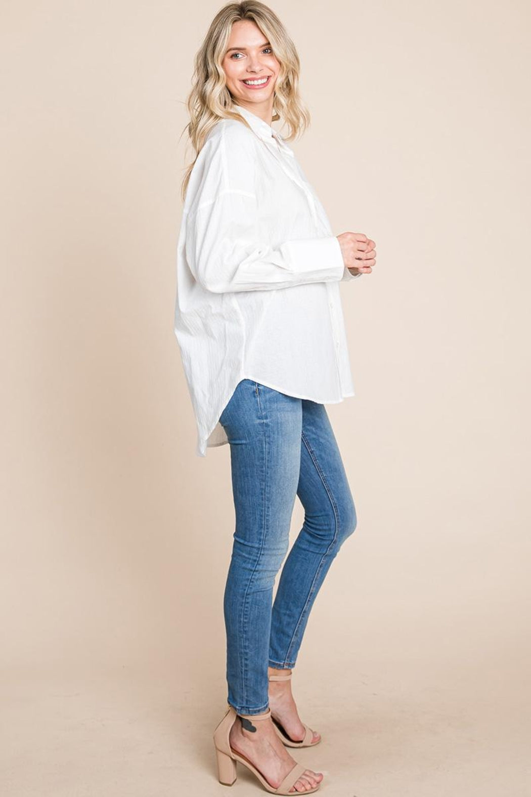 Low Shoulder Button Up Cotton Shirts Blouse