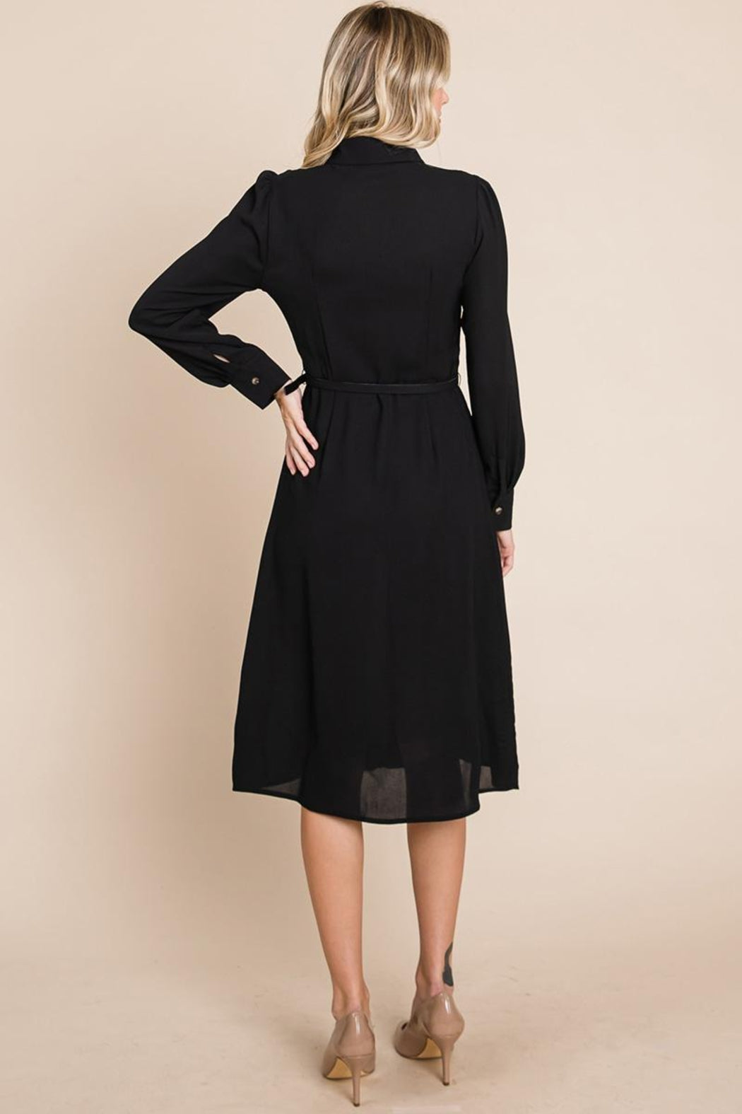 Pintucked Front Button Down Shirtdress With Belt