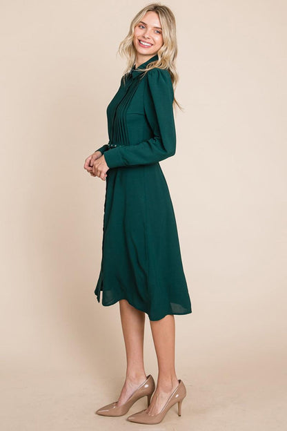 Pintucked Front Button Down Shirtdress With Belt
