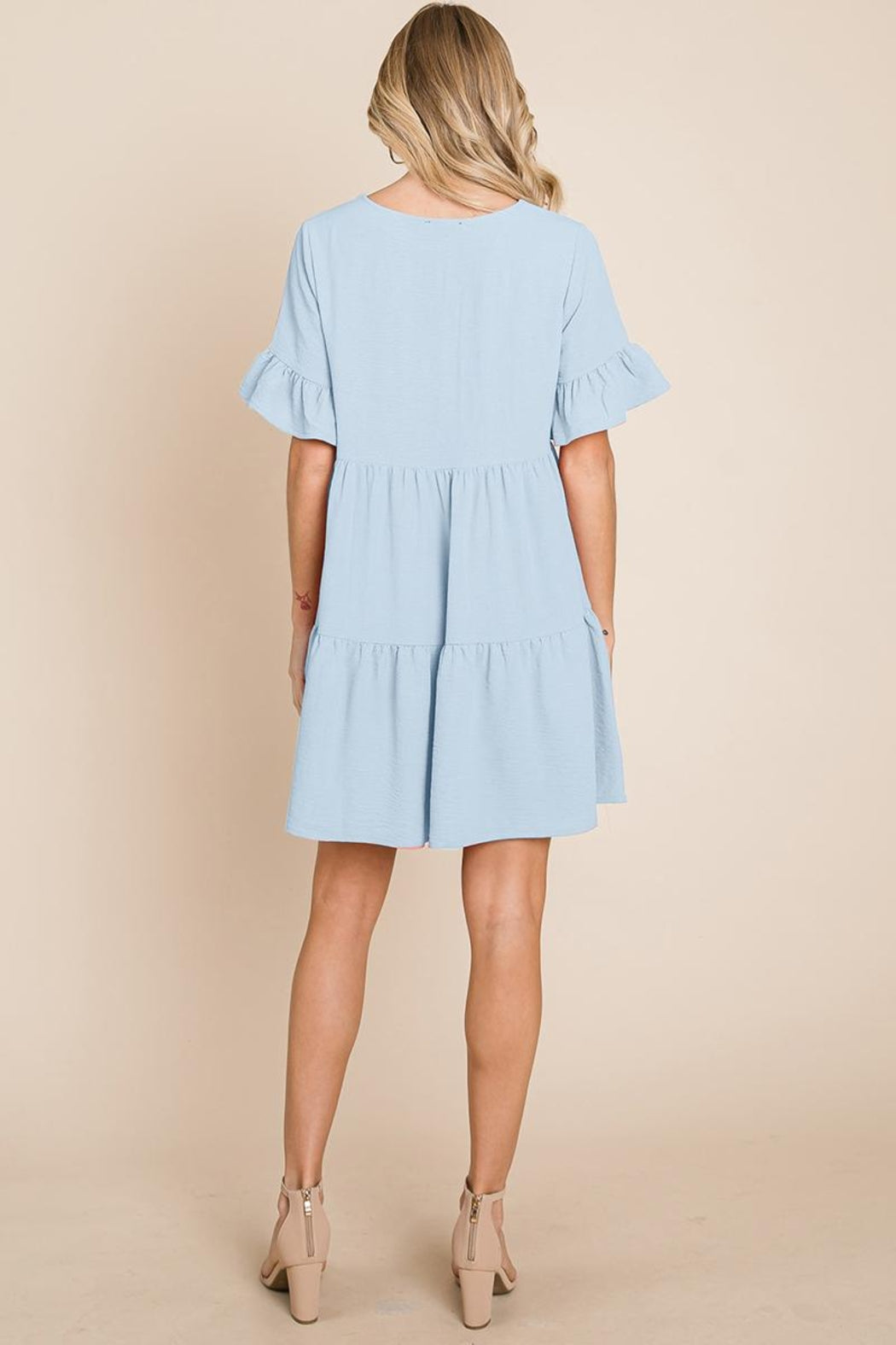 Pleated Flutter Ruffle Sleeve Layered Tiered Dress