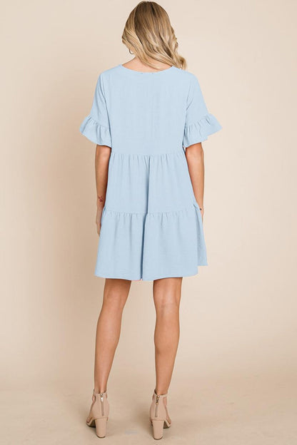 Pleated Flutter Ruffle Sleeve Layered Tiered Dress