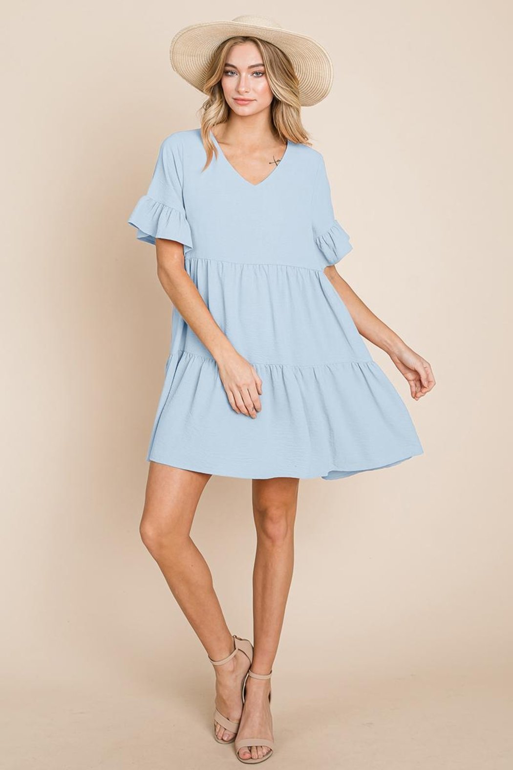 Pleated Flutter Ruffle Sleeve Layered Tiered Dress