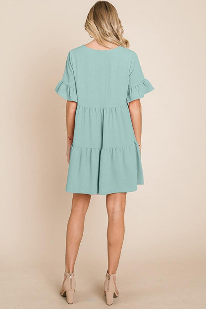 Pleated Flutter Ruffle Sleeve Layered Tiered Dress