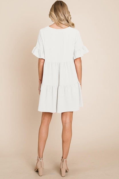 Pleated Flutter Ruffle Sleeve Layered Tiered Dress