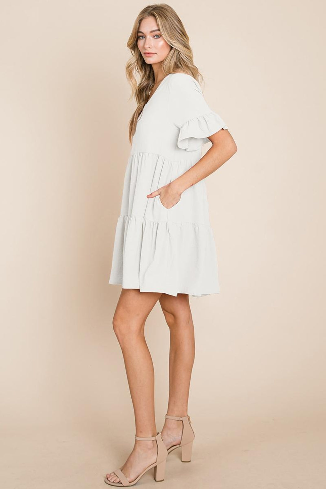 Pleated Flutter Ruffle Sleeve Layered Tiered Dress