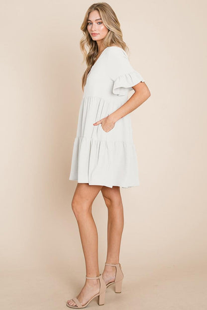 Pleated Flutter Ruffle Sleeve Layered Tiered Dress