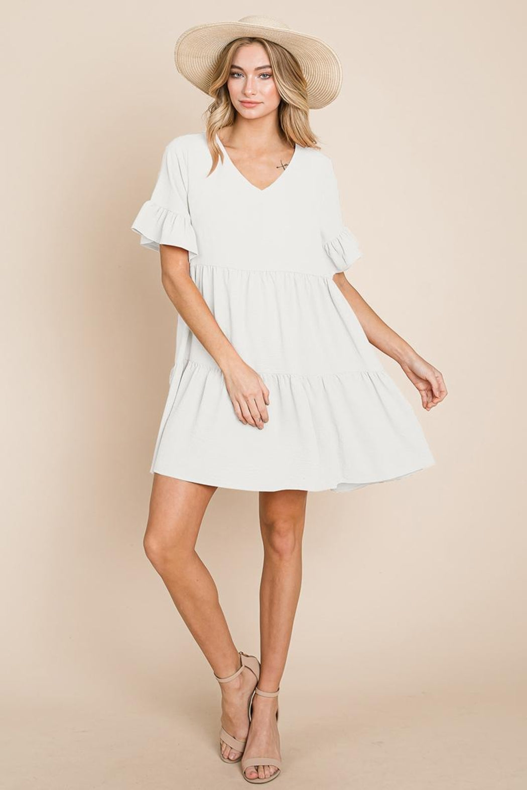 Pleated Flutter Ruffle Sleeve Layered Tiered Dress