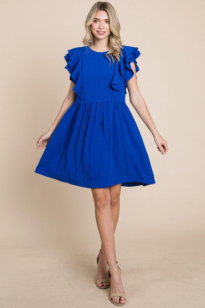 Plus Flutter Sleeve Front Lace Ruched Sundress