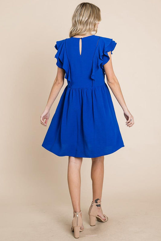 Plus Flutter Sleeve Front Lace Ruched Sundress
