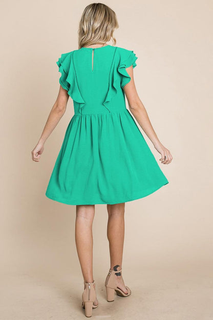 Plus Flutter Sleeve Front Lace Ruched Sundress
