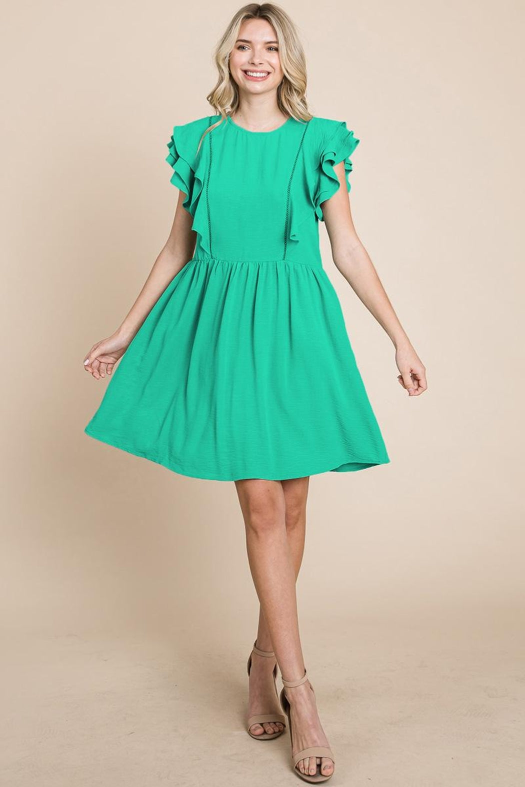 Plus Flutter Sleeve Front Lace Ruched Sundress