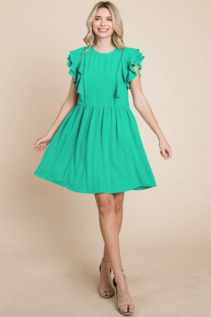 Plus Flutter Sleeve Front Lace Ruched Sundress