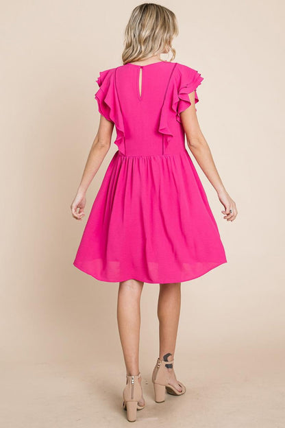 Plus Flutter Sleeve Front Lace Ruched Sundress