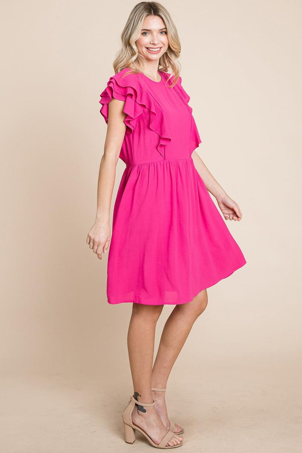 Plus Flutter Sleeve Front Lace Ruched Sundress