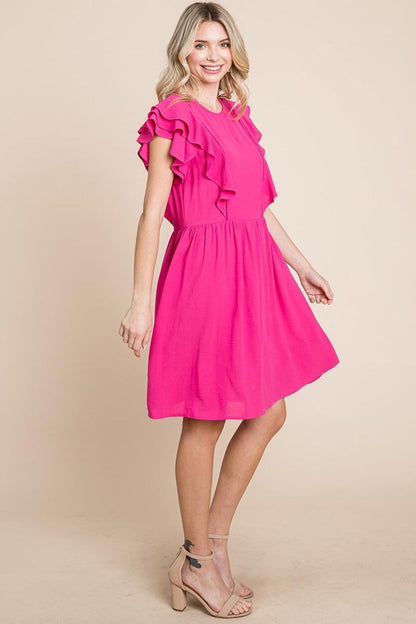 Plus Flutter Sleeve Front Lace Ruched Sundress