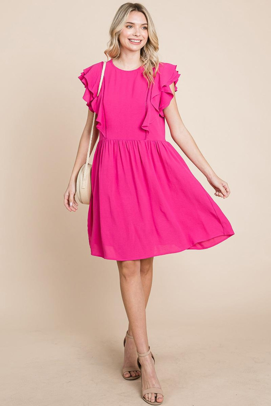 Plus Flutter Sleeve Front Lace Ruched Sundress
