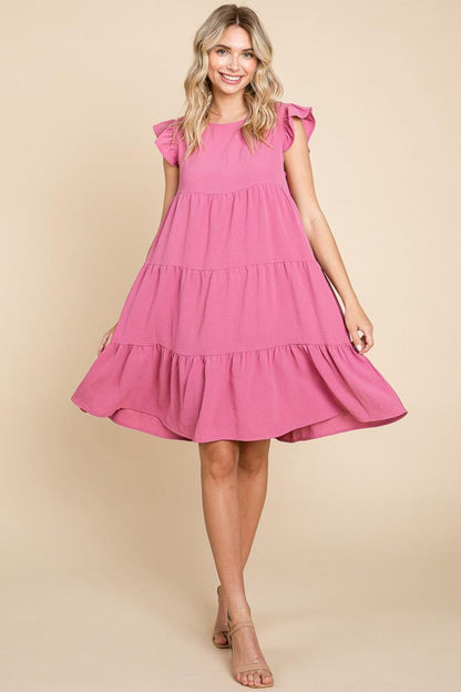 Plus Size Tiered Babydoll Ruffle Sleeve Dress