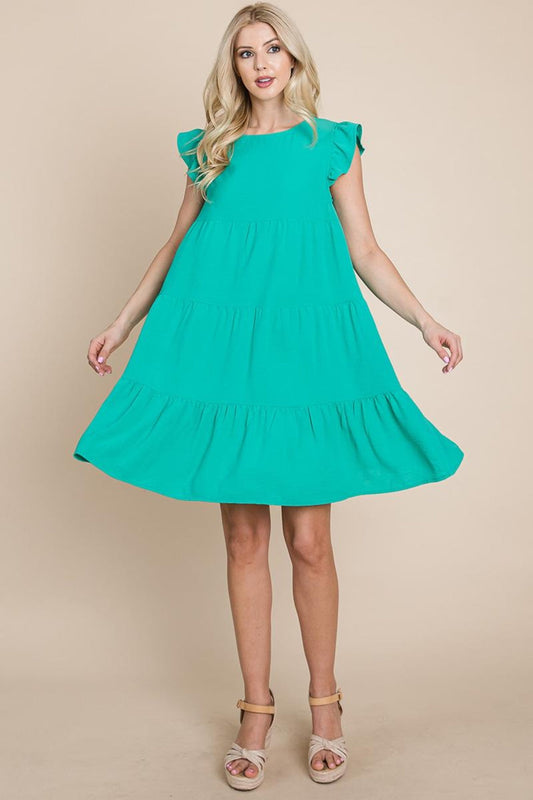 Plus Size Tiered Babydoll Ruffle Sleeve Dress