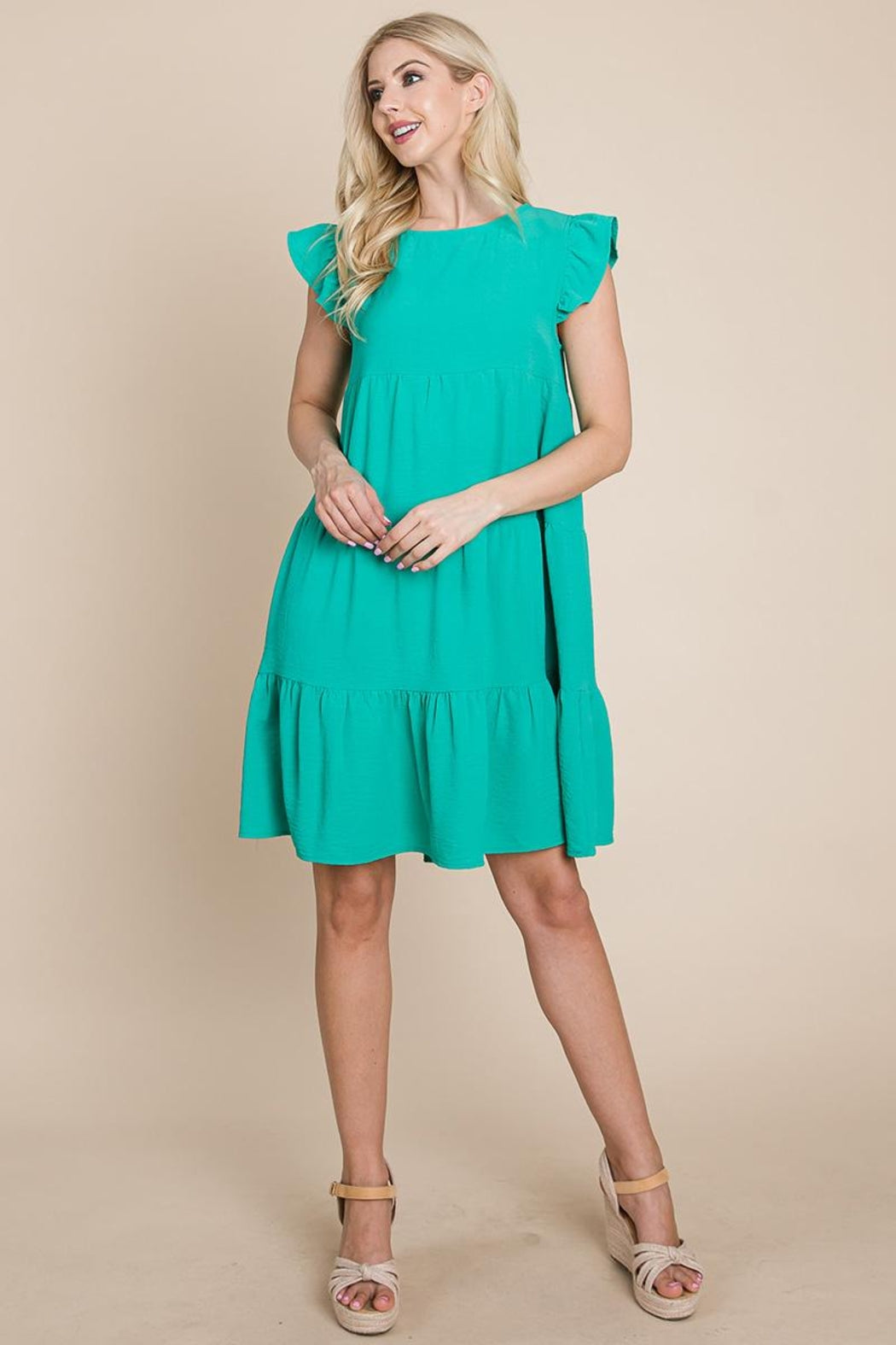 Plus Size Tiered Babydoll Ruffle Sleeve Dress