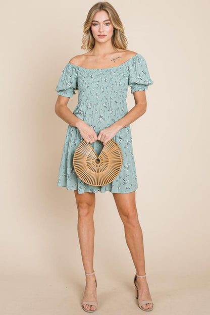 Puff Sleeve Smocked Off The Shoulder Tiered Dress