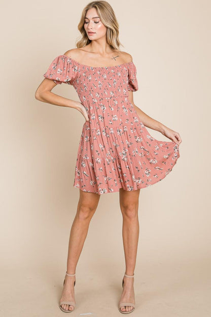 Puff Sleeve Smocked Off The Shoulder Tiered Dress