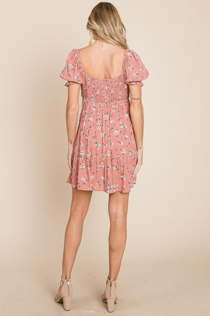 Puff Sleeve Smocked Off The Shoulder Tiered Dress