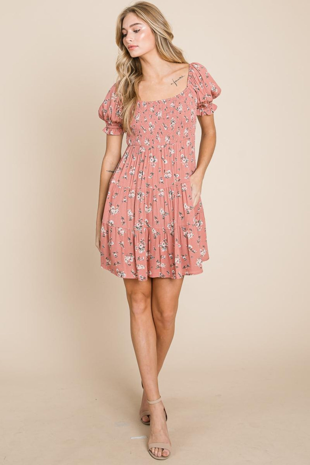 Puff Sleeve Smocked Off The Shoulder Tiered Dress