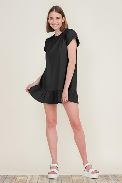 Ruffle Hem Cotton Tunics Peplum Mini Shirt Dress