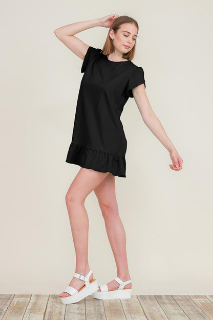 Ruffle Hem Cotton Tunics Peplum Mini Shirt Dress