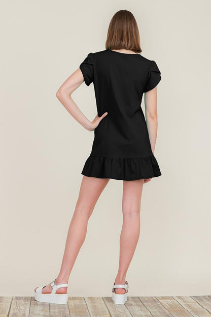 Ruffle Hem Cotton Tunics Peplum Mini Shirt Dress