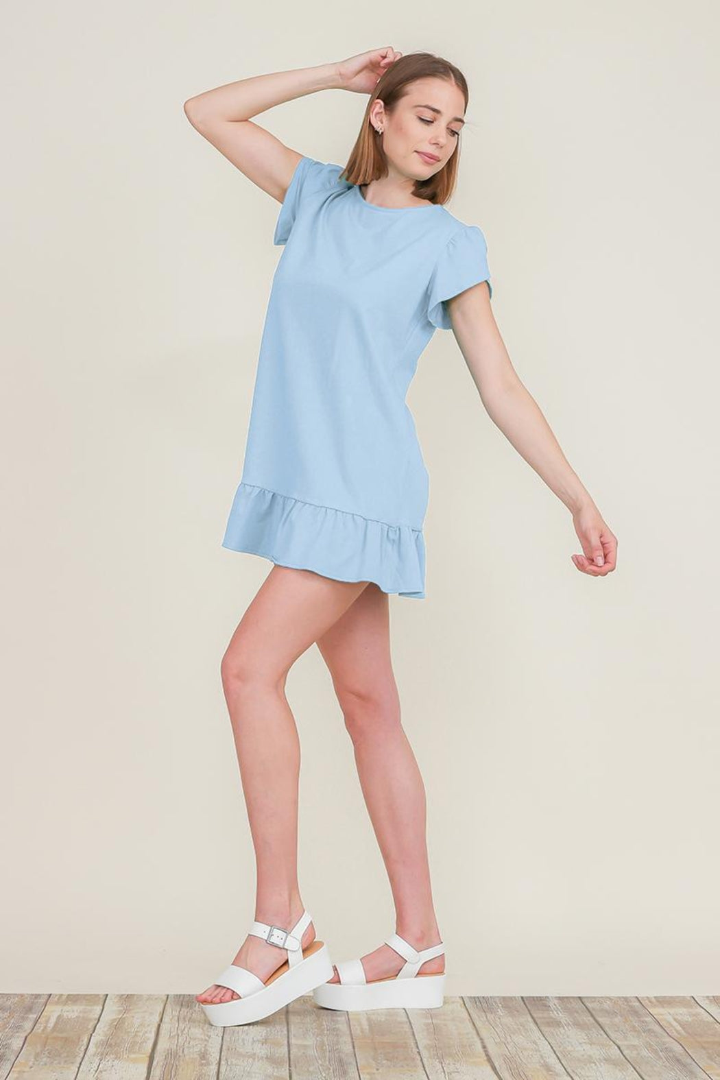 Ruffle Hem Cotton Tunics Peplum Mini Shirt Dress