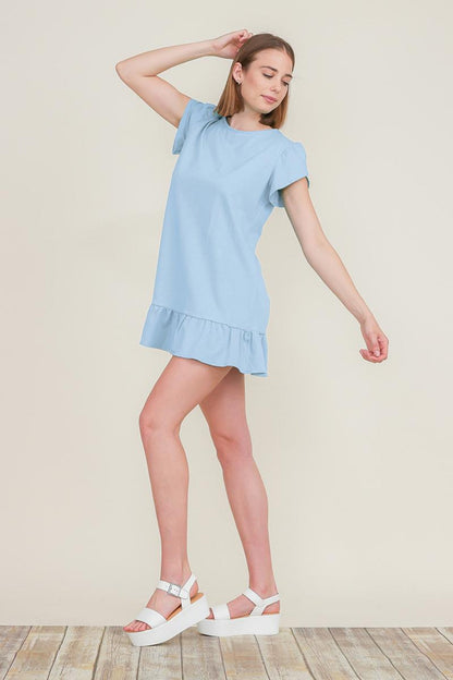 Ruffle Hem Cotton Tunics Peplum Mini Shirt Dress