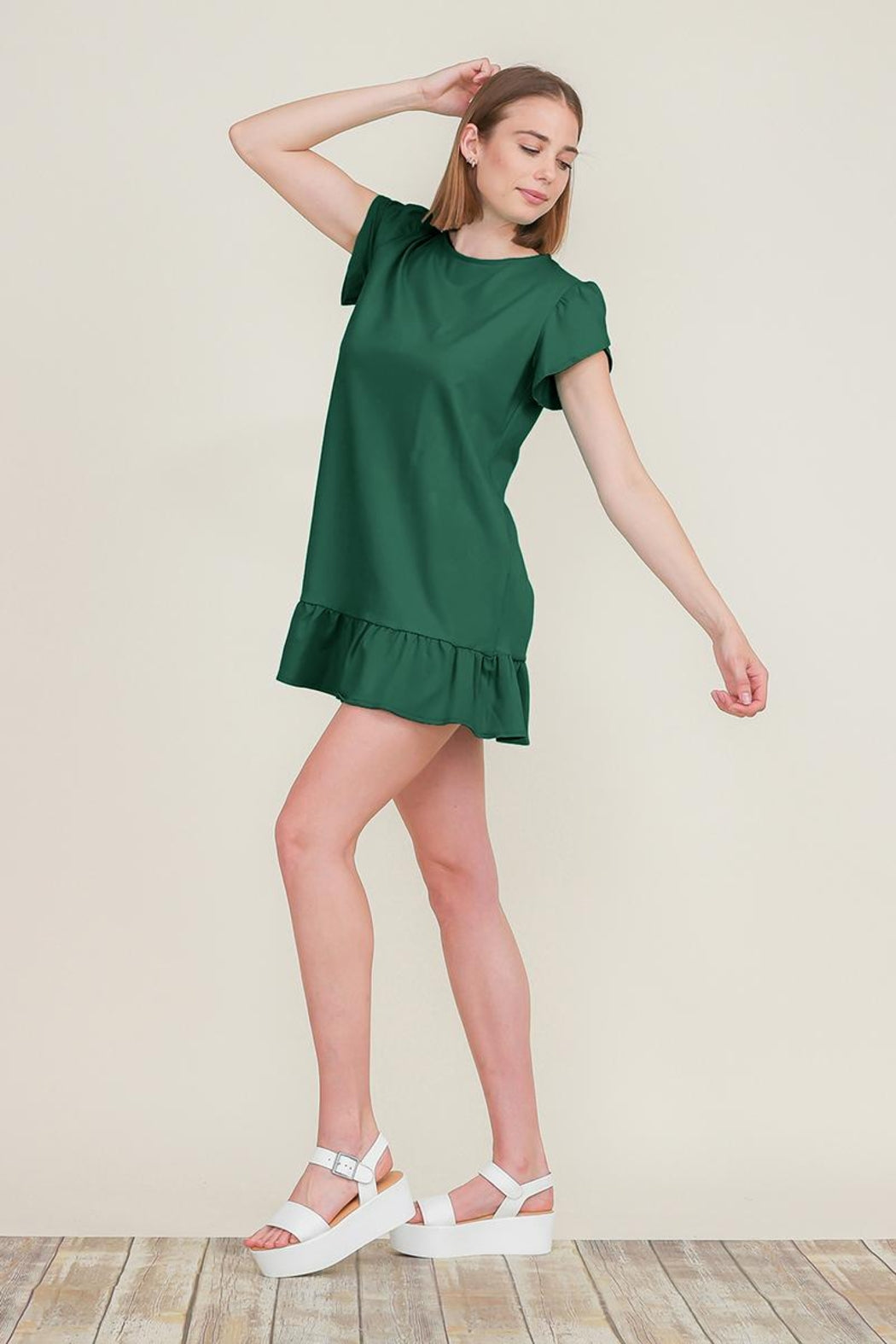 Ruffle Hem Cotton Tunics Peplum Mini Shirt Dress