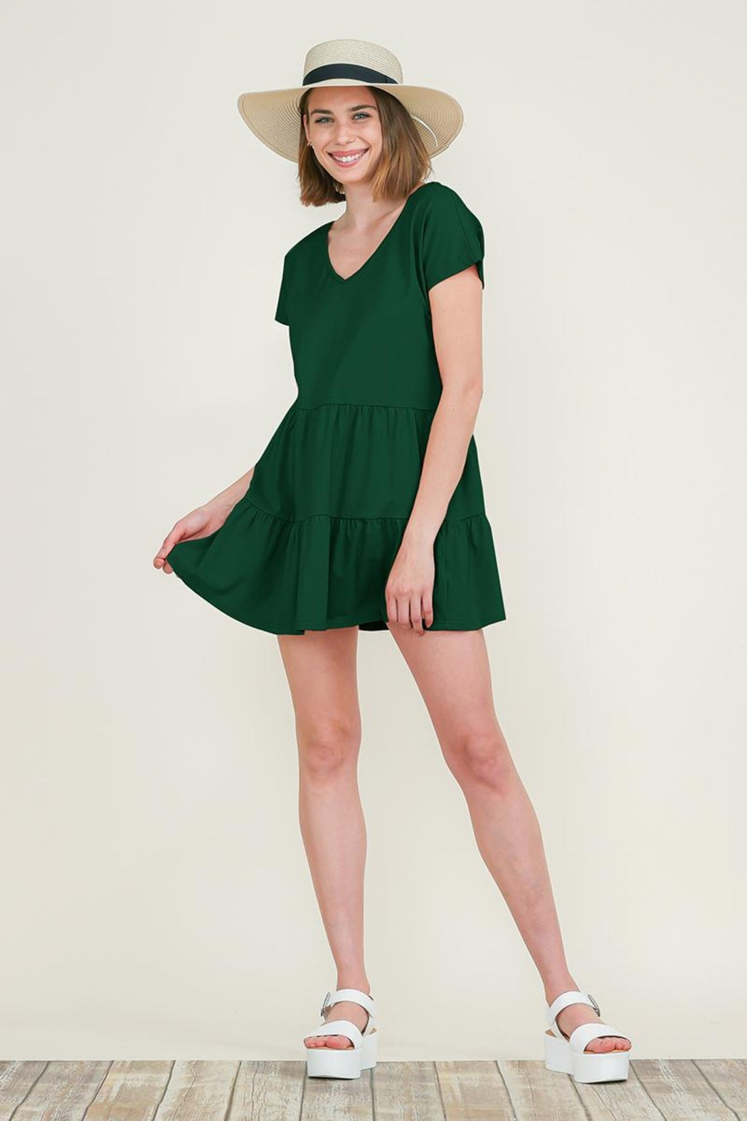 Ruffle Hem Short Sleeve 2 Layered Mini Dress