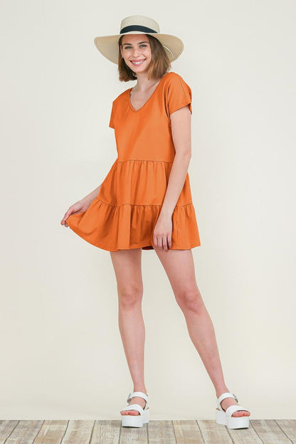 Ruffle Hem Short Sleeve 2 Layered Mini Dress