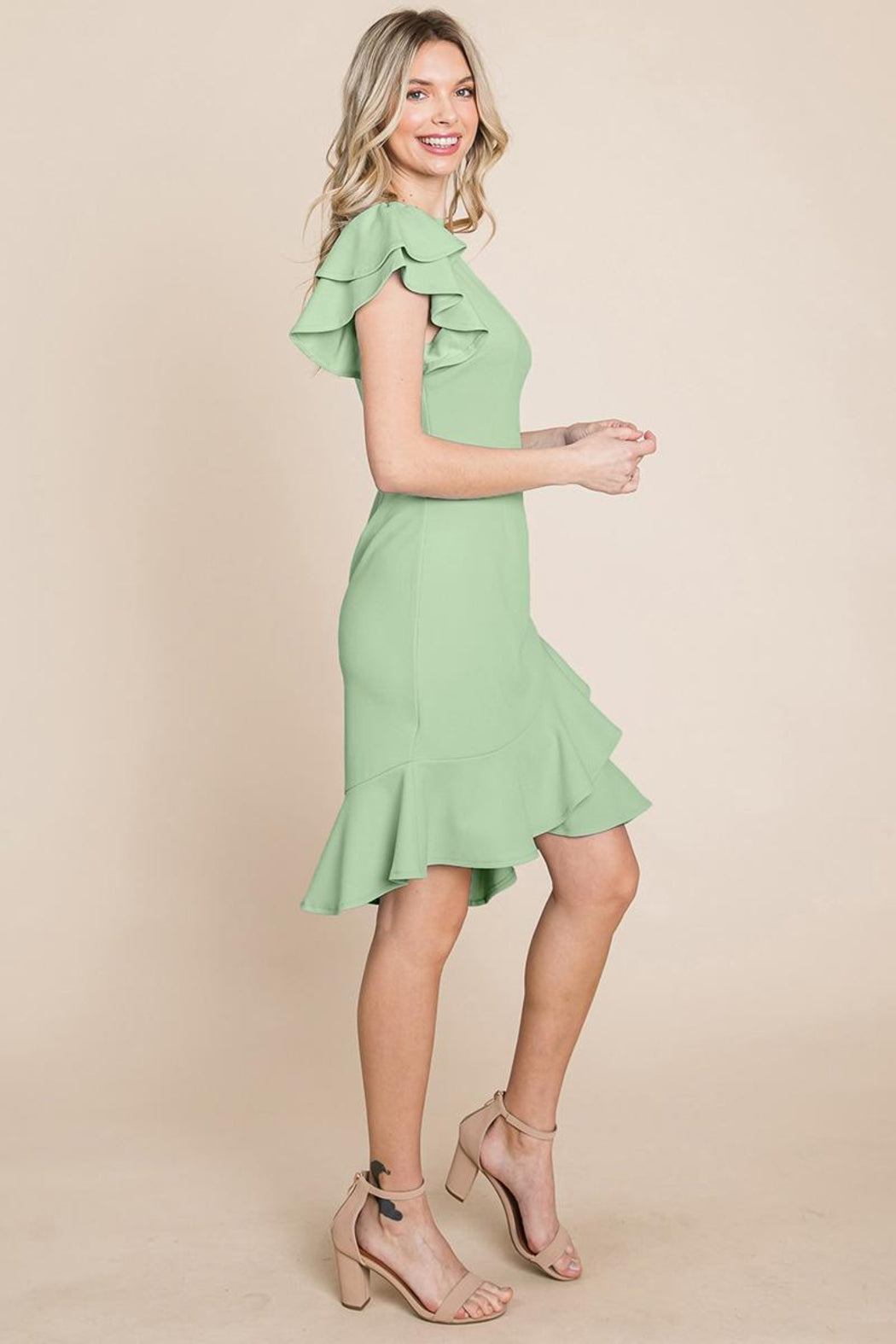 Ruffle One Shoulder Asymmetrical Hem Dress
