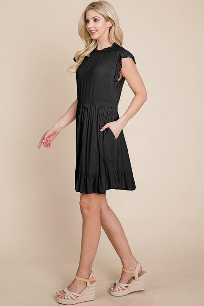 Ruffled Sleeveless Babydoll Dress With Pockets