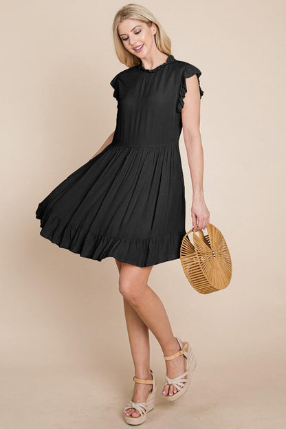 Ruffled Sleeveless Babydoll Dress With Pockets