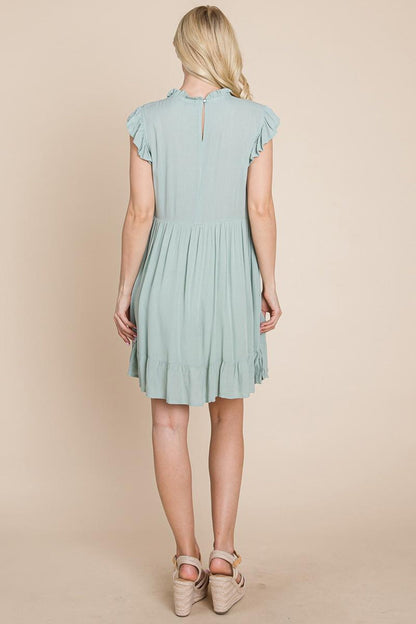Ruffled Sleeveless Babydoll Dress With Pockets