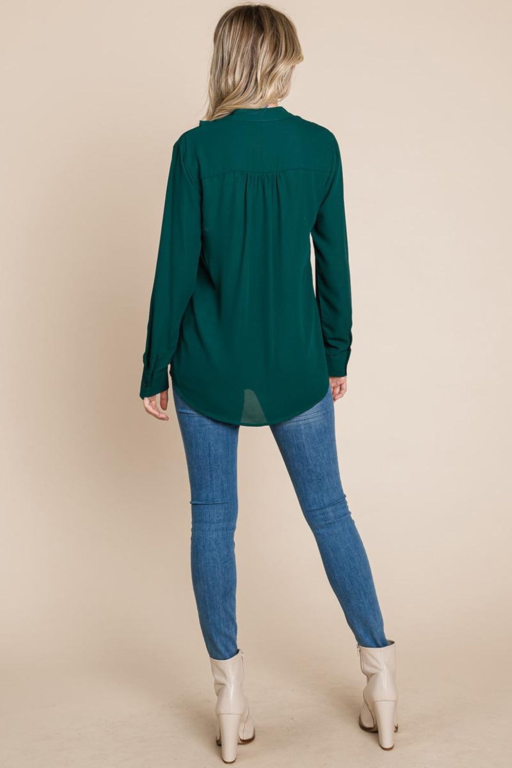 Ruffled V Neck Long Sleeve Blouse Tops