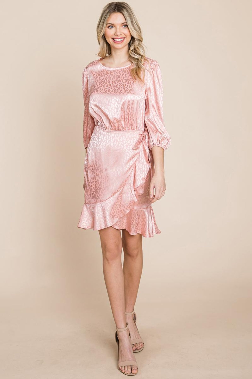 Satin Leopard Print Ruffle Hem Dress