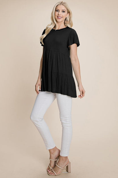 Tiered Pleated Ruffle Tunic Shirt Mini Dress