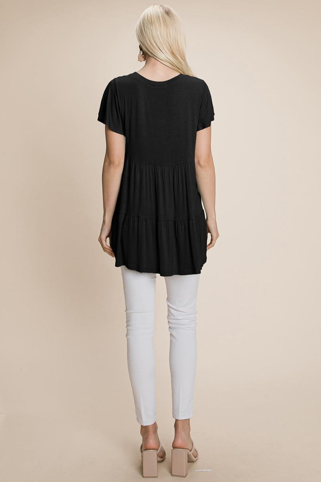 Tiered Pleated Ruffle Tunic Shirt Mini Dress